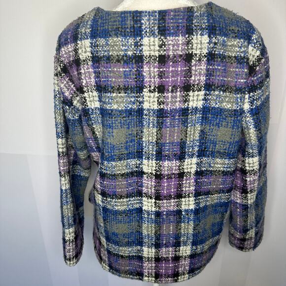 Emin & Paul Anthropologie Plaid Blue Purple Tweed Pullover Sweater Small - Picture 4 of 6